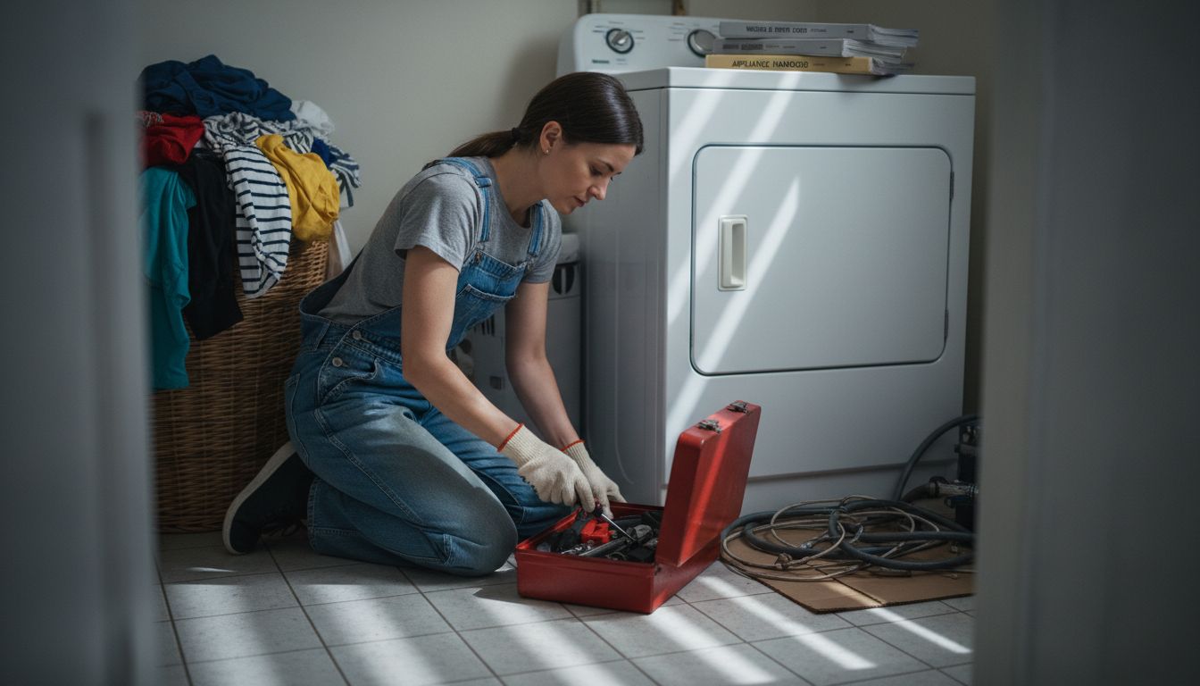 Homeowner gathering appliance repair tools