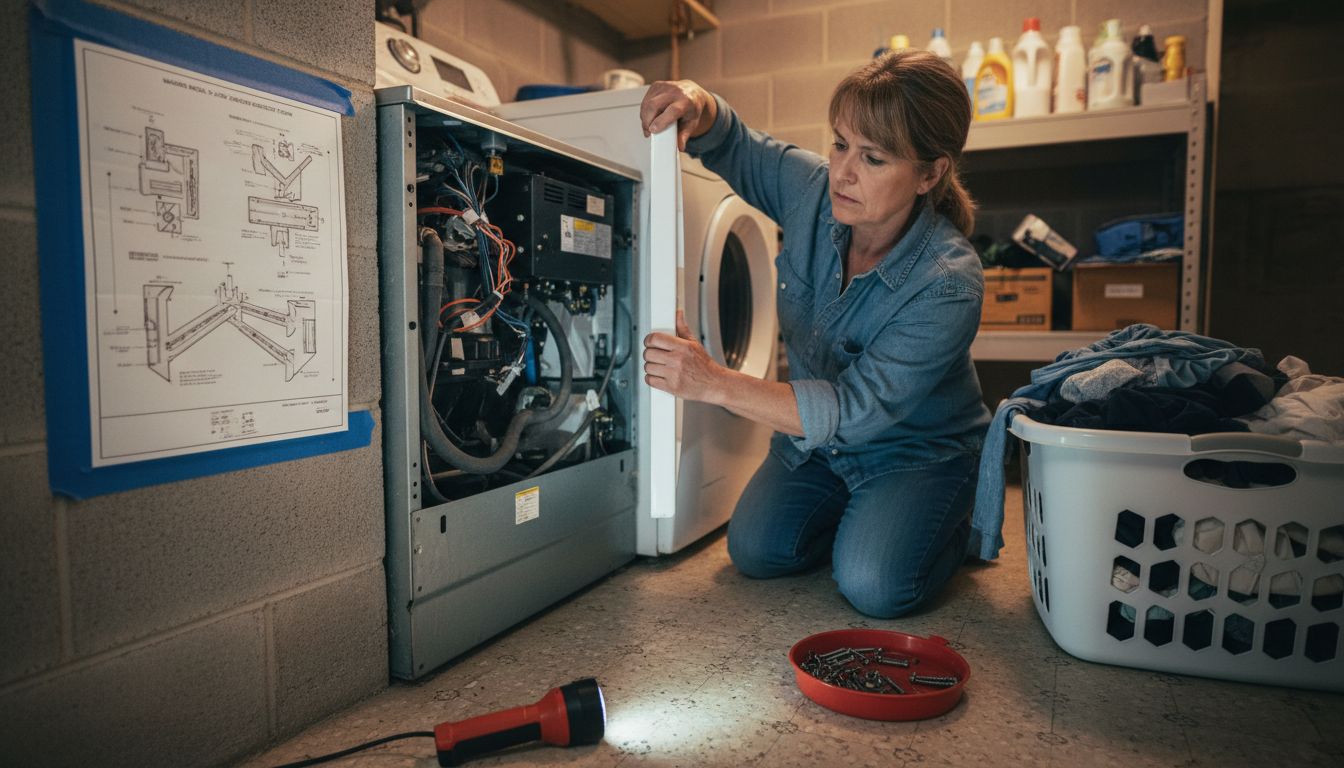 Homeowner removing front of washing machine