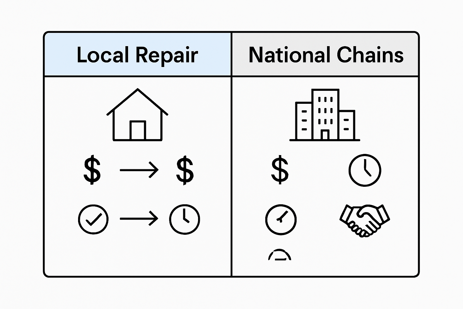 Infographic comparing local and national repair