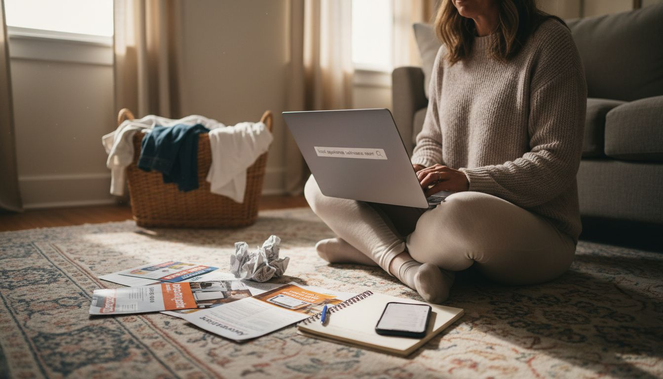 Woman researching appliance repair services