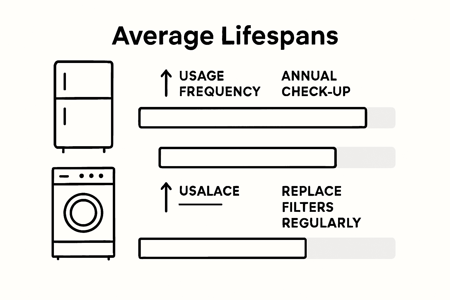 Infographic showing average lifespan of appliances and factors