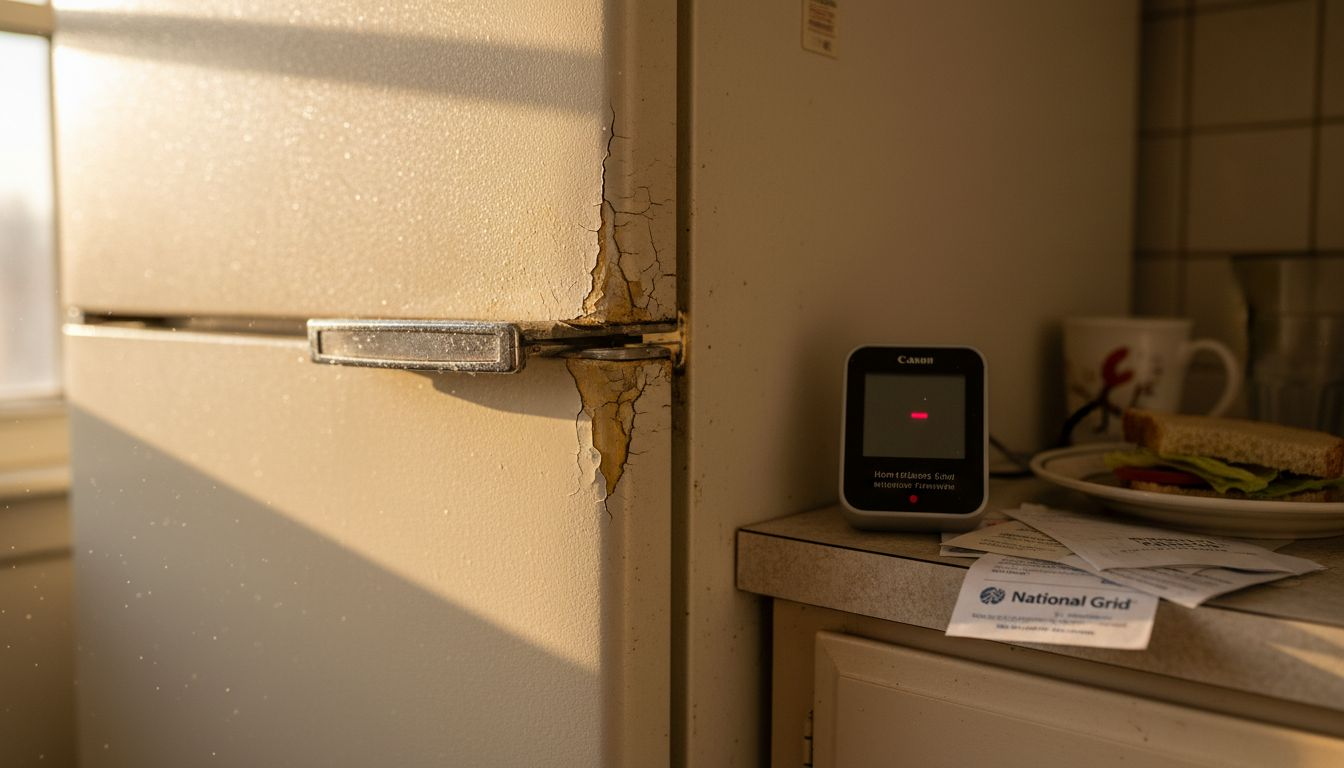 Close-up of cracked old fridge seal