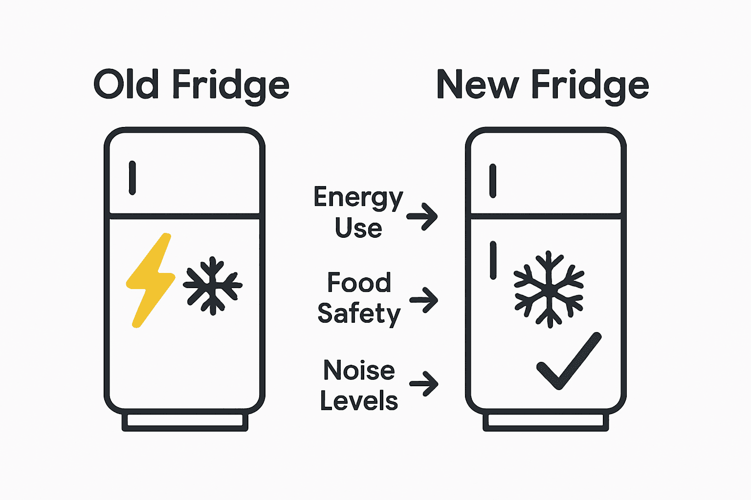 Infographic comparing old and new refrigerators