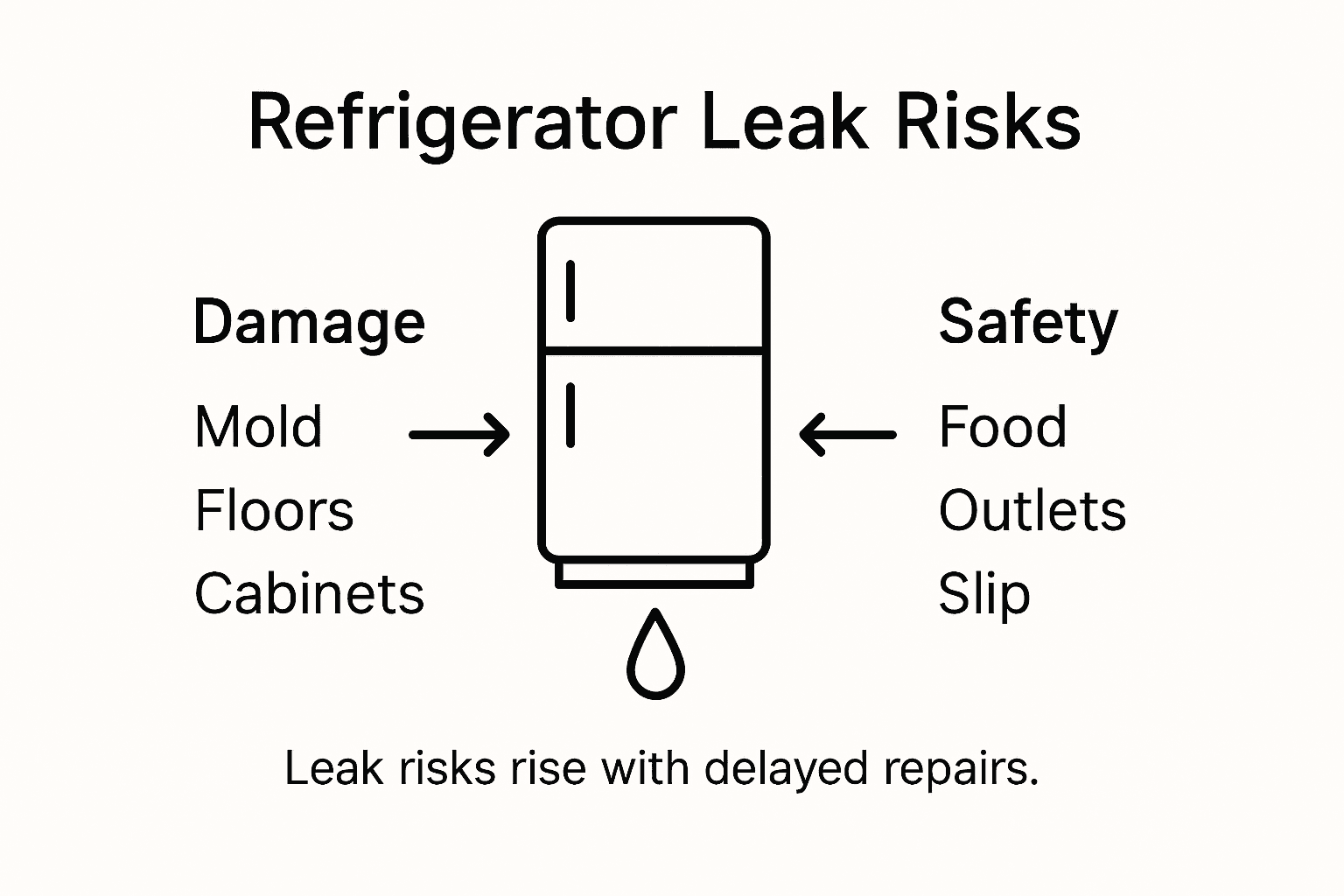 Infographic showing refrigerator leak risks and damage