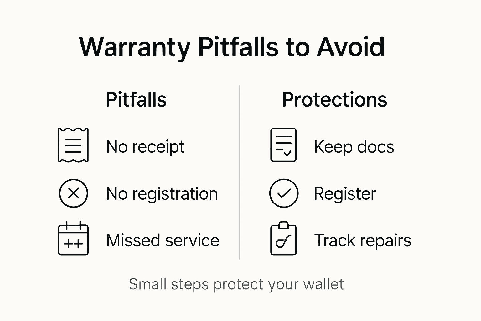 Infographic showing common warranty pitfalls and tips