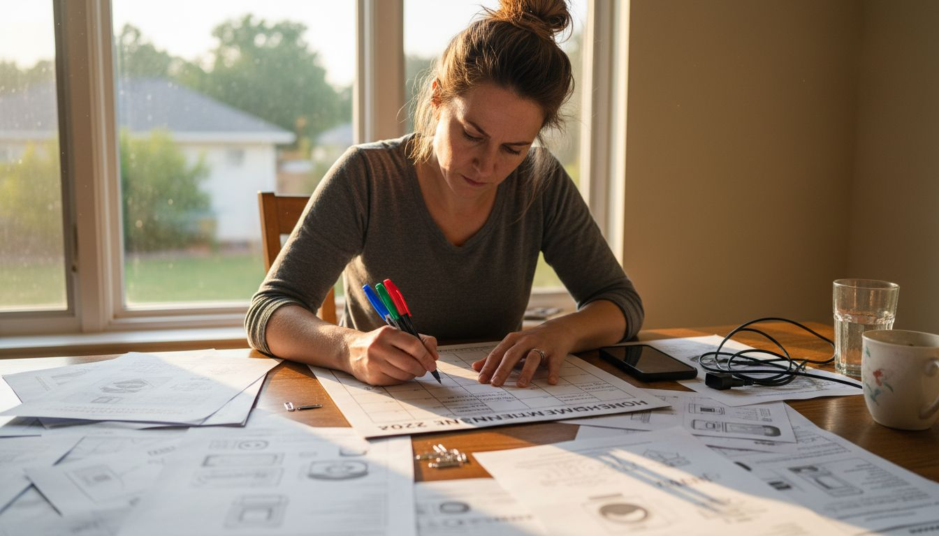 Woman updating appliance maintenance calendar