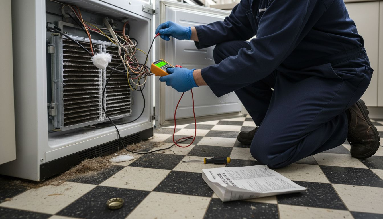 Technician testing defrost cycle components