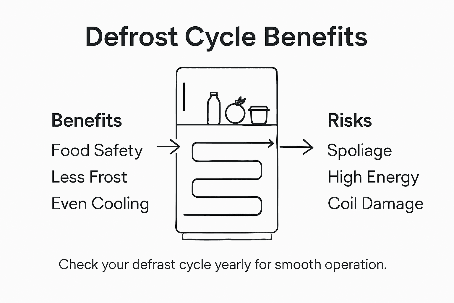 Infographic showing defrost cycle benefits and risks