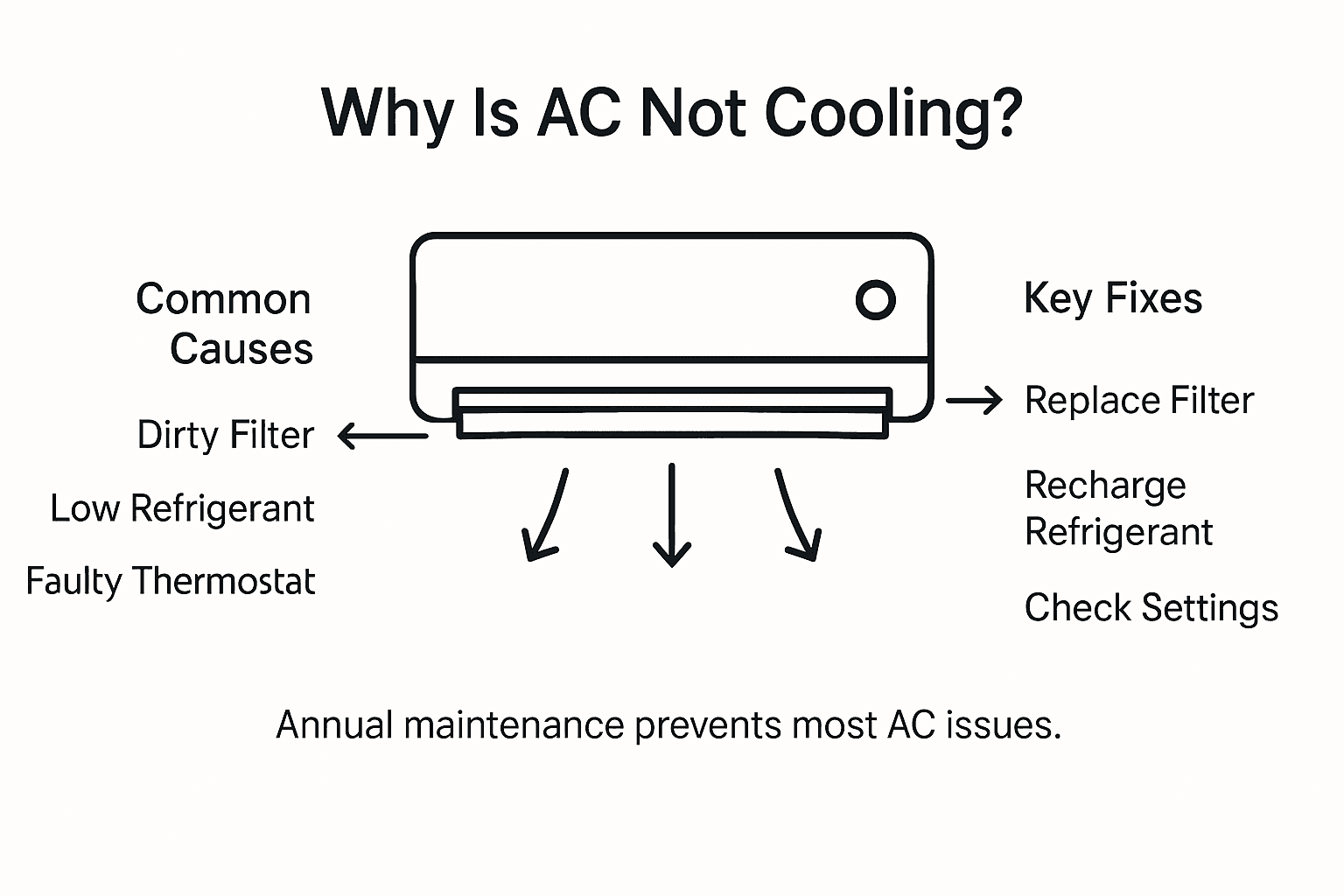Infographic: AC not cooling causes and fixes
