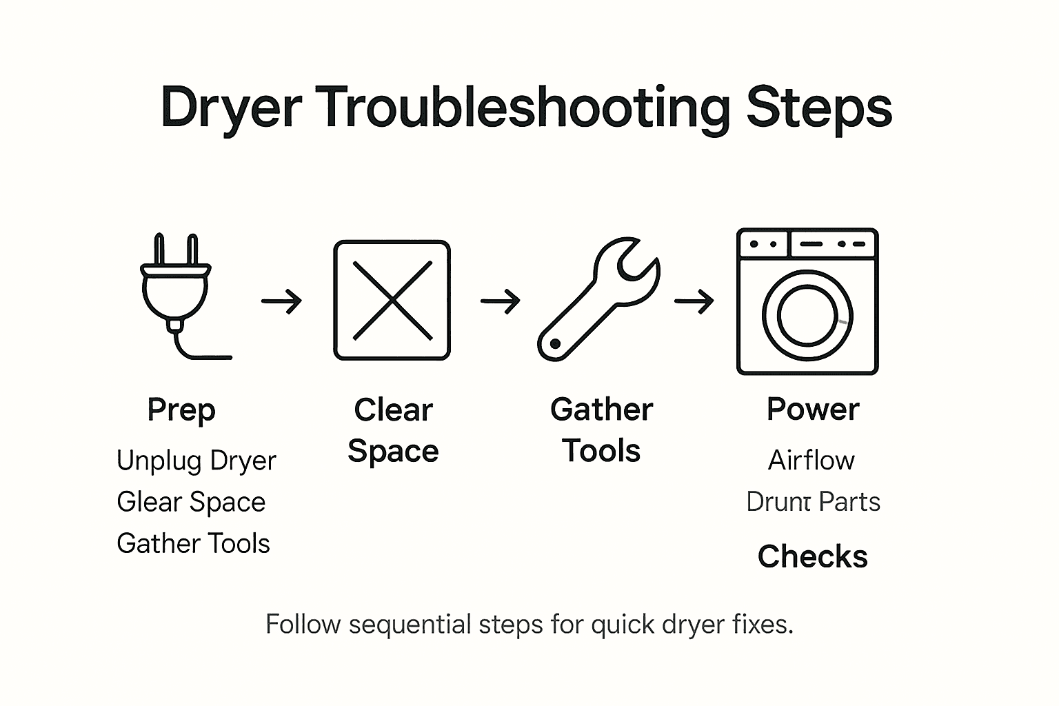 Infographic showing dryer troubleshooting steps flow