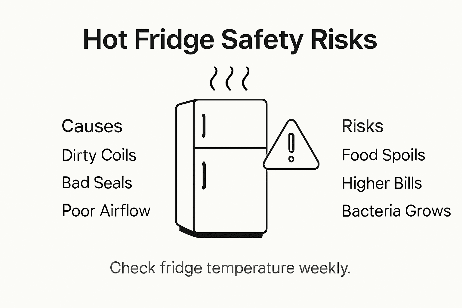 Infographic showing fridge overheating causes and risks