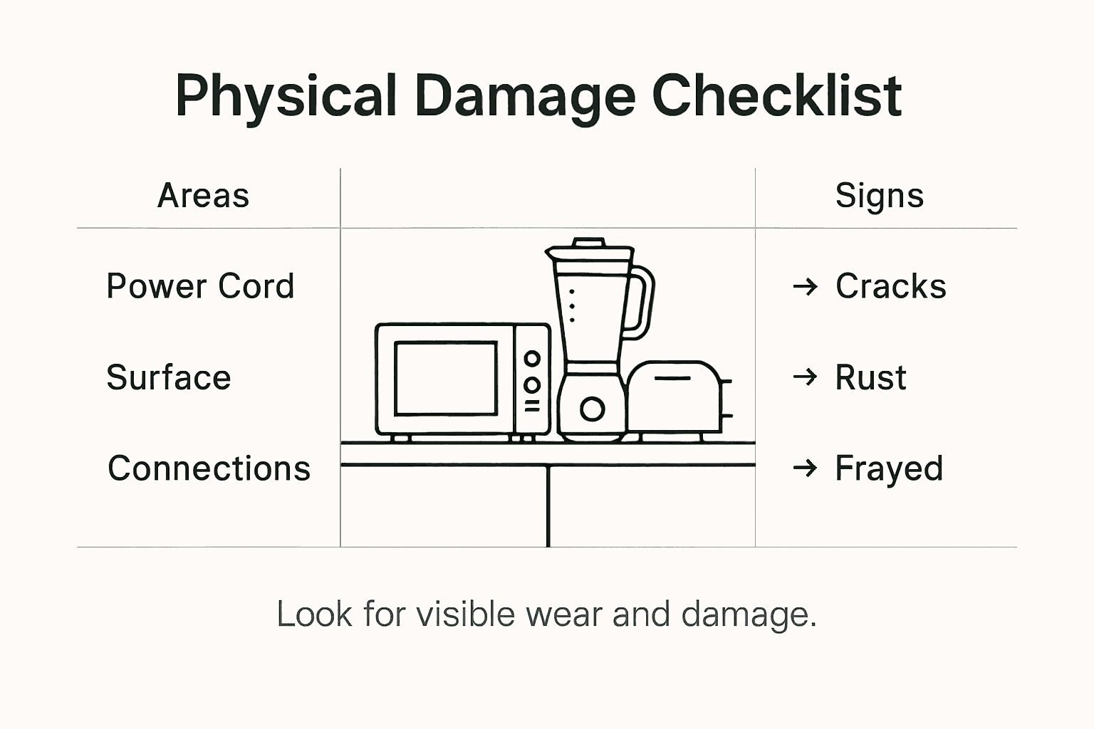 Infographic showing checklist for appliance damage