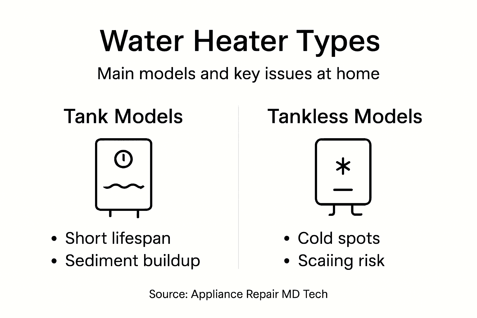 Comparative infographic for water heater types