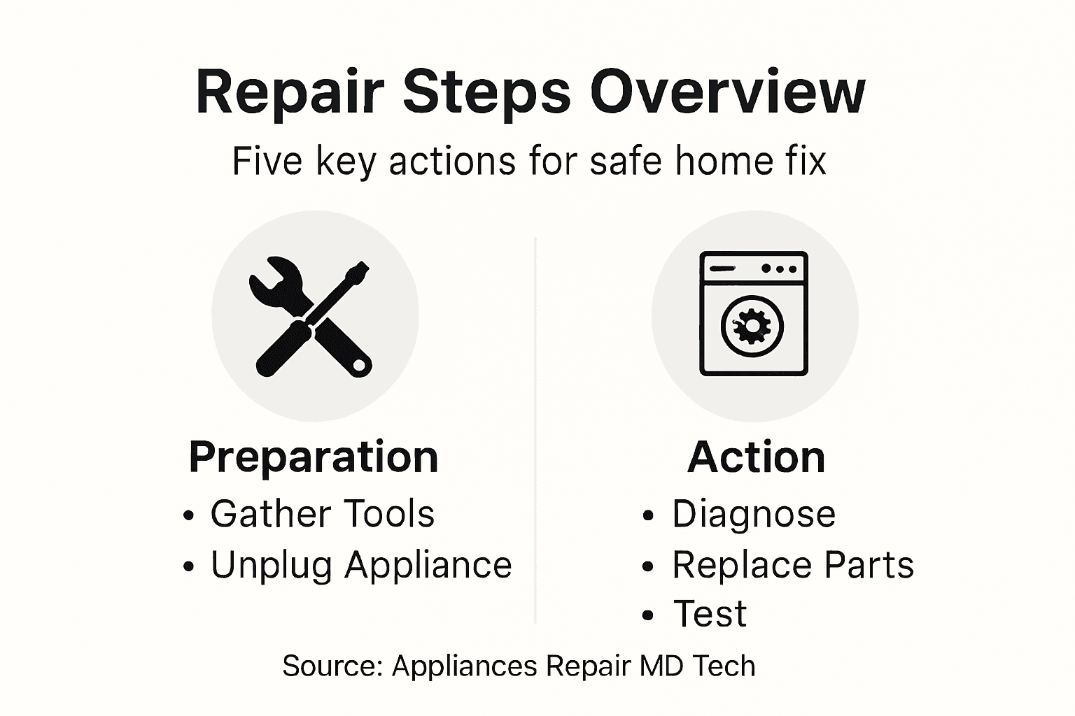 Infographic showing key appliance repair steps