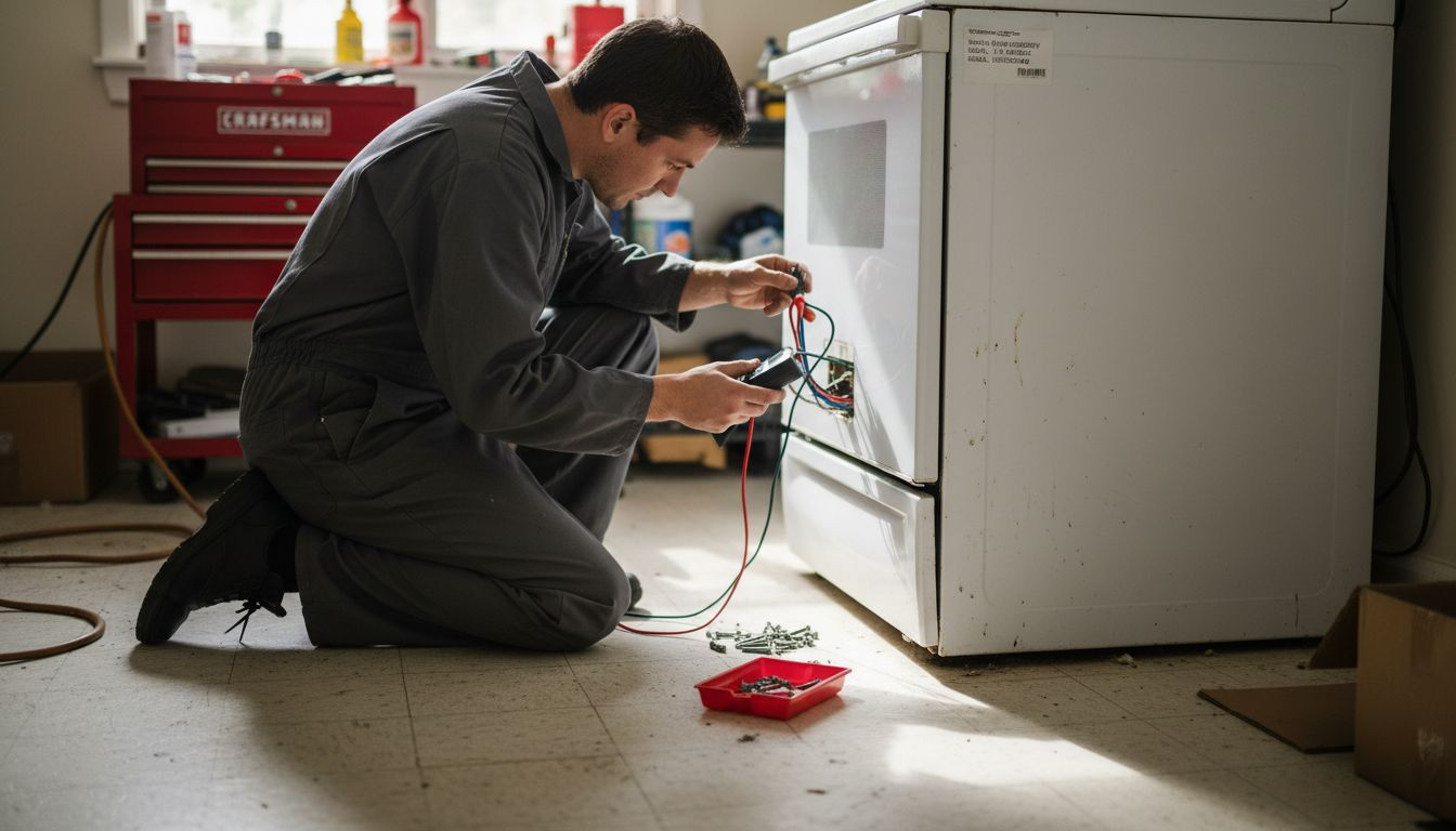 Technician testing oven heating components
