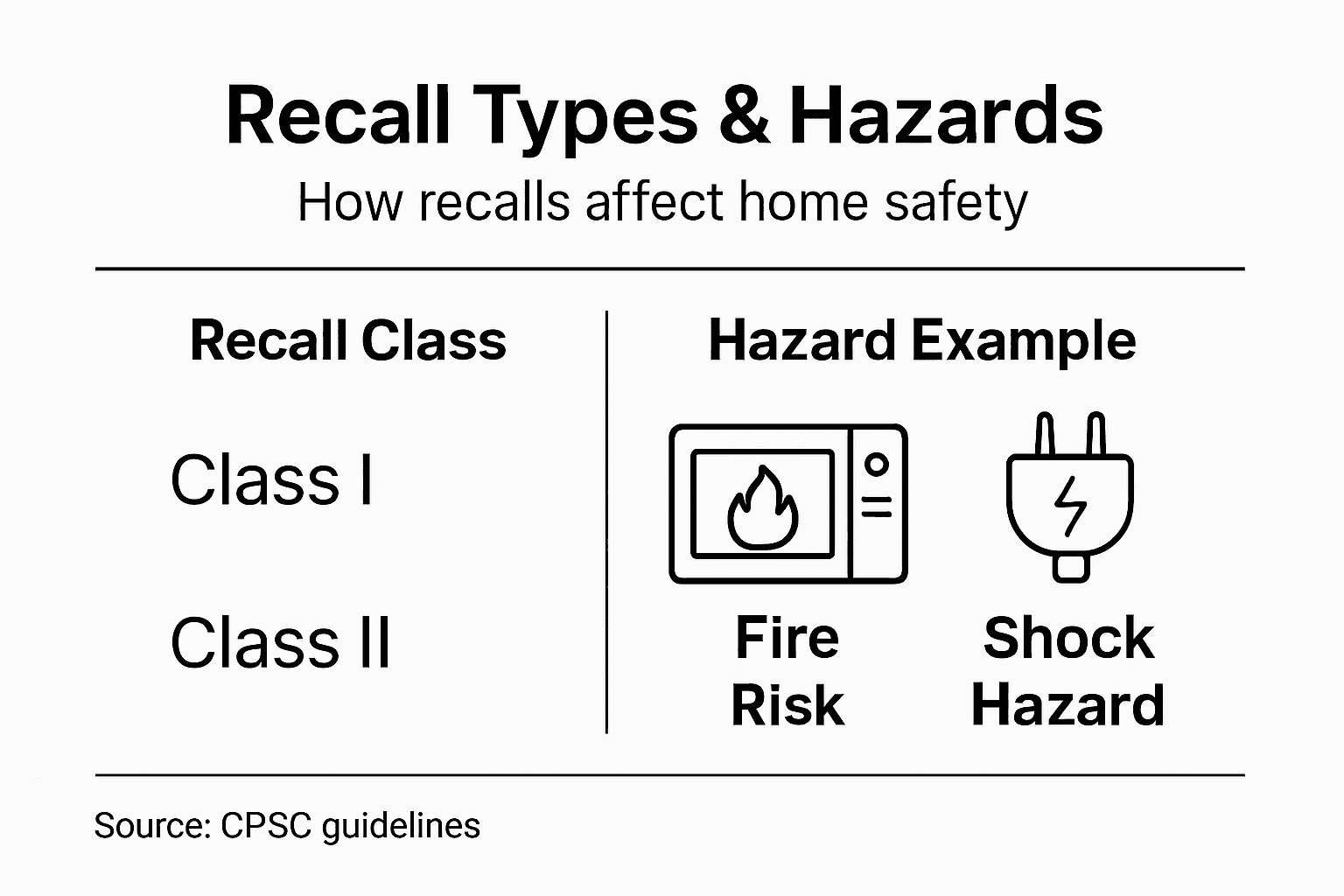Infographic of recall types and appliance hazards