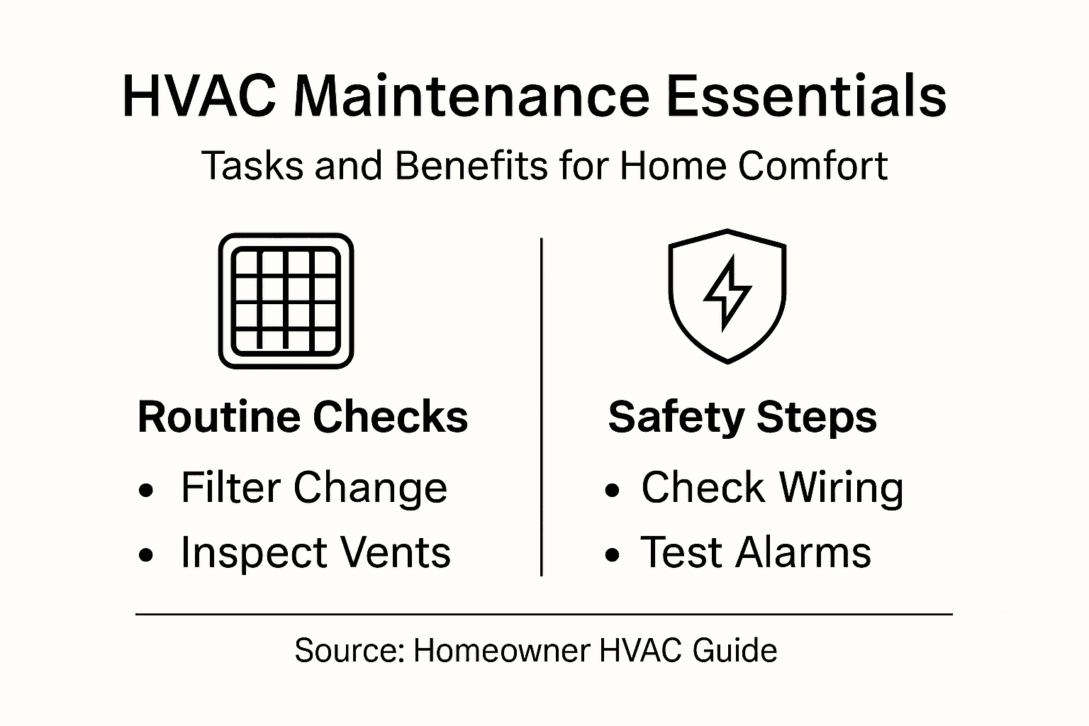 Infographic showing key HVAC maintenance and safety tasks
