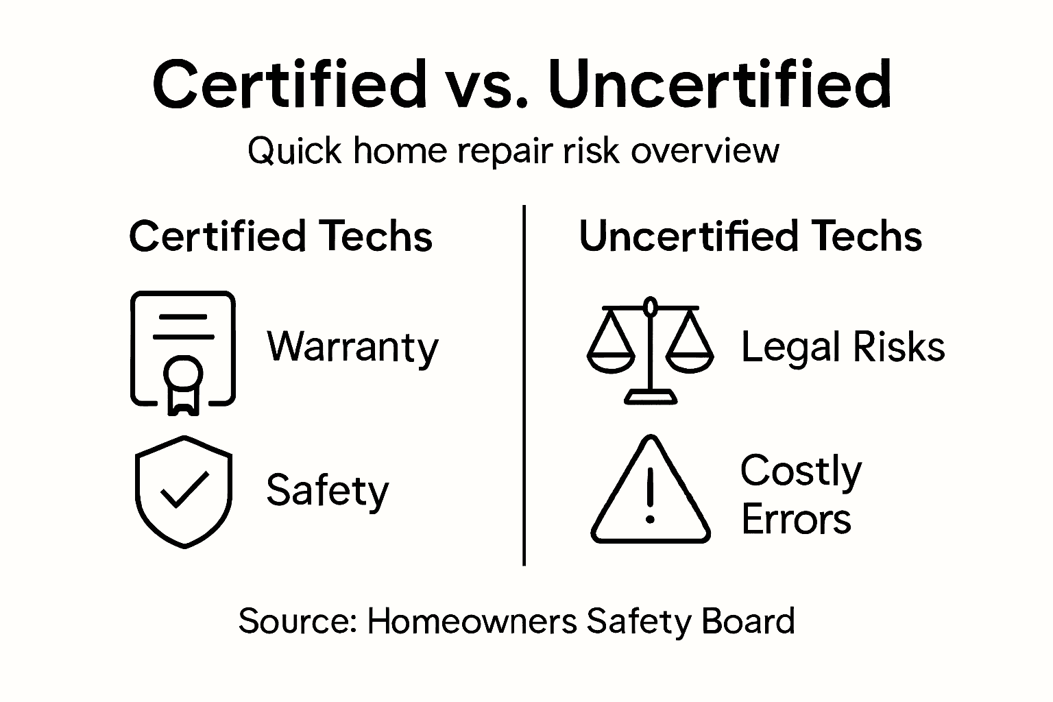 Infographic comparing certified vs uncertified risks