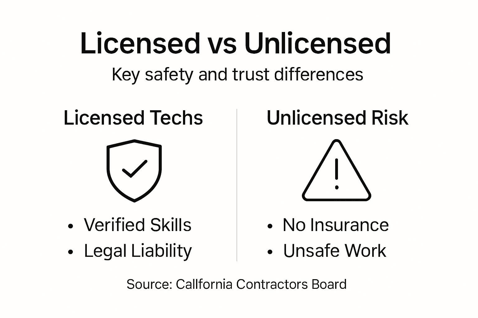 Infographic comparing licensed and unlicensed techs