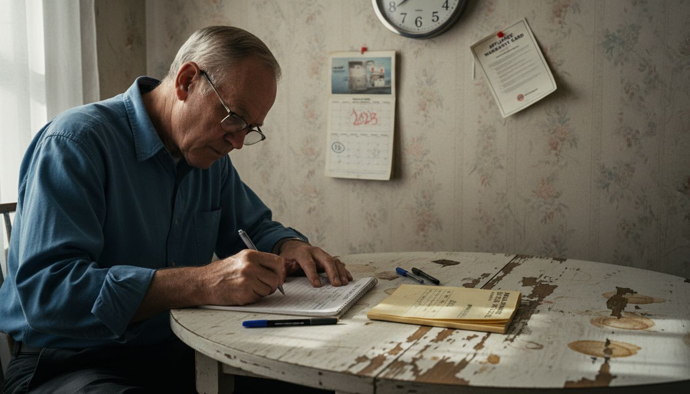 Man recording appliance maintenance log