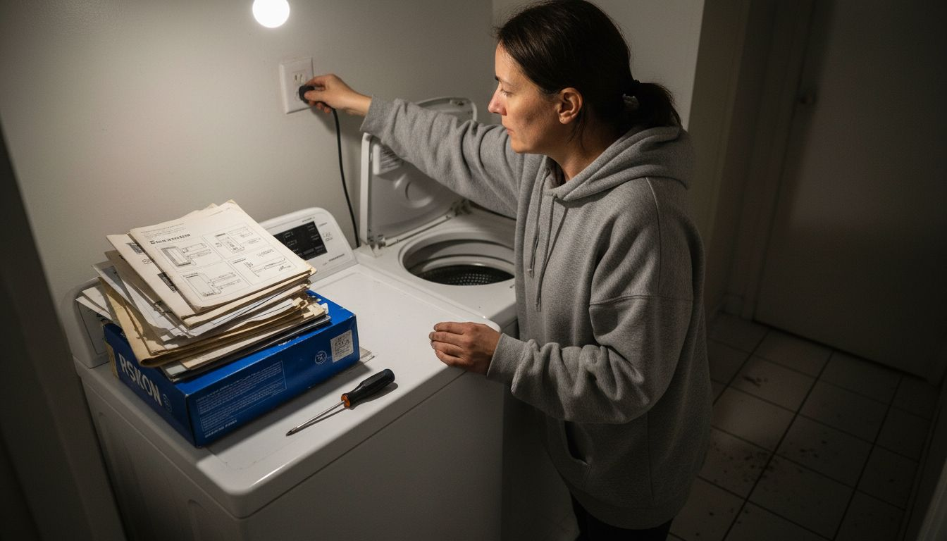 Woman unplugging washing machine for safety
