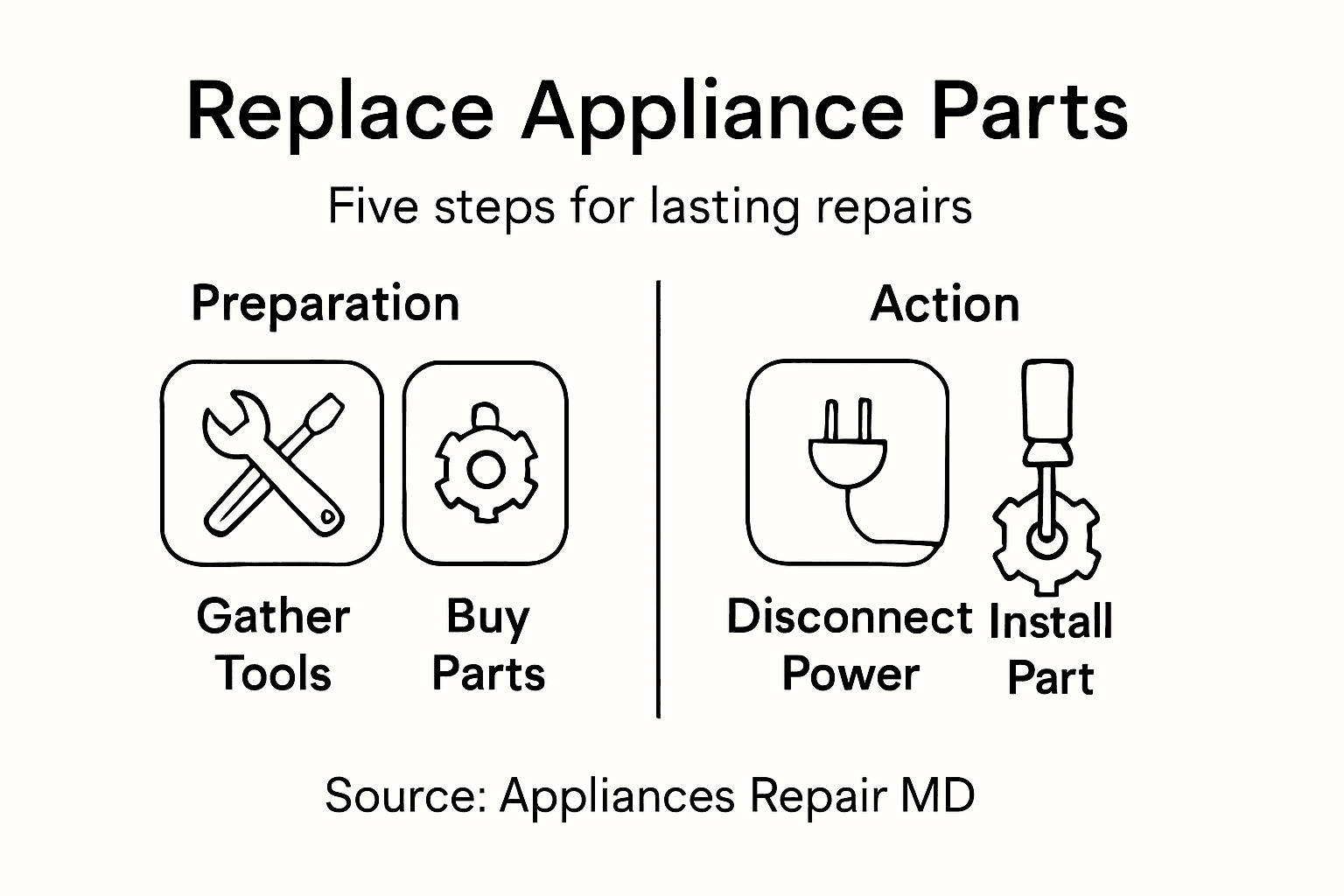Infographic outlining appliance parts replacement steps