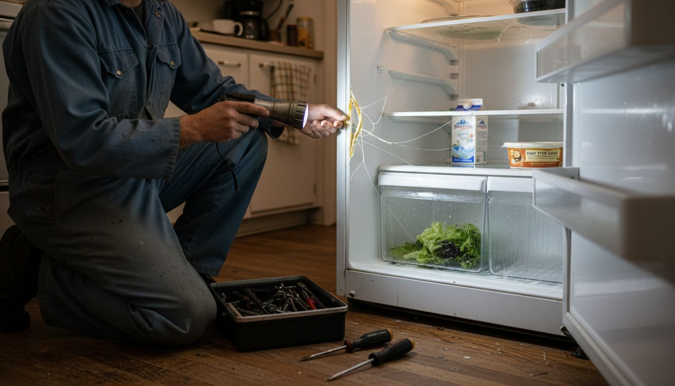 Technician checking cracked fridge seal
