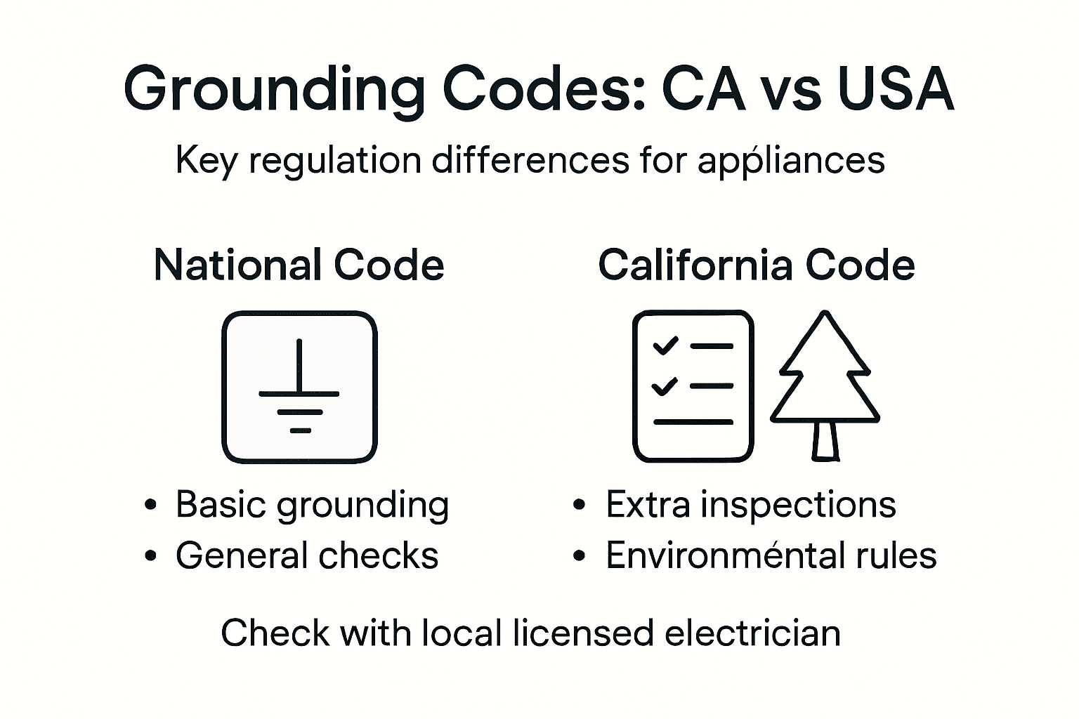 Infographic comparing state and national grounding codes