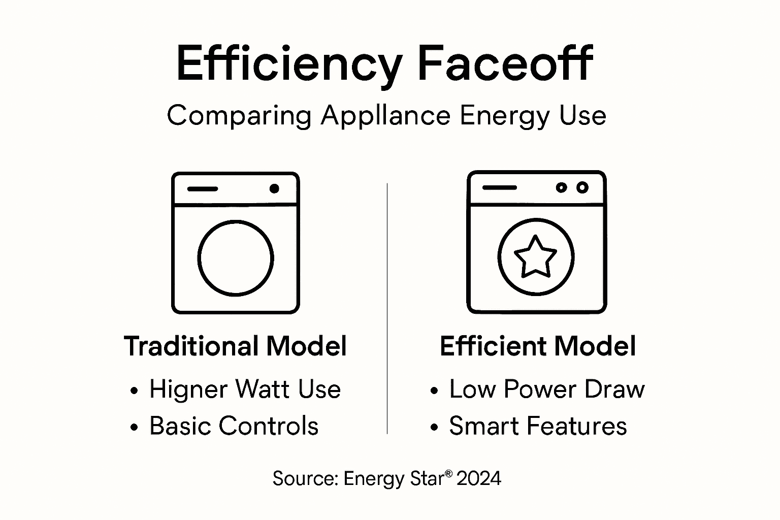 Infographic comparing energy efficient and traditional appliances