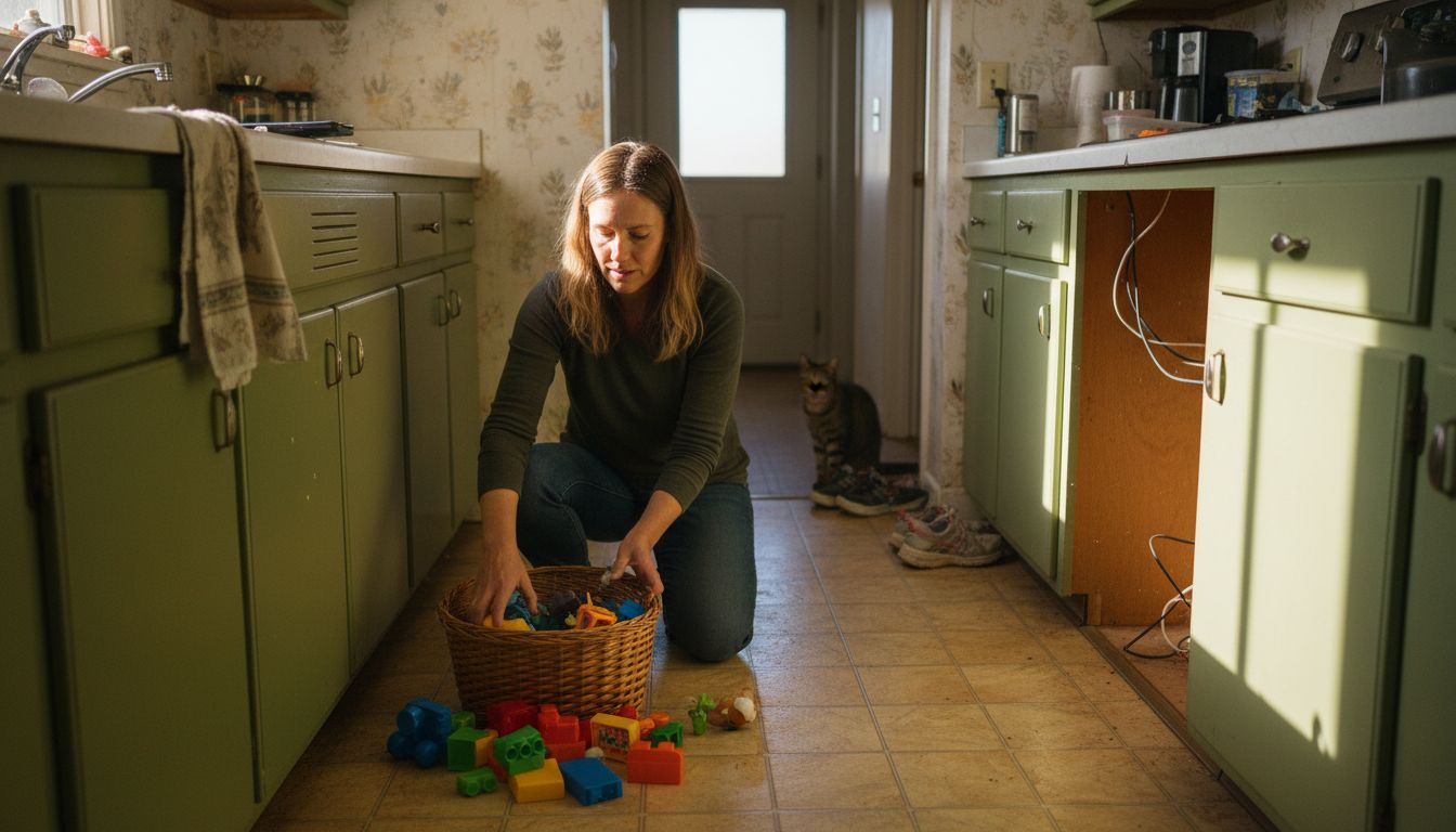 Homeowner clearing kitchen for installation