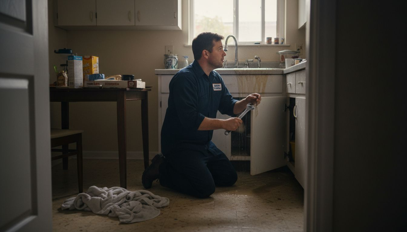 Professional repairing burst pipe in basement