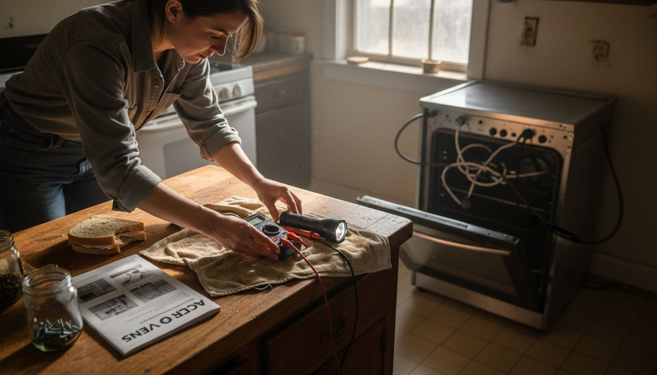 Organized kitchen repair area for oven fix