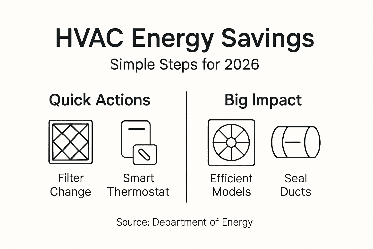 Infographic showing simple HVAC savings tips