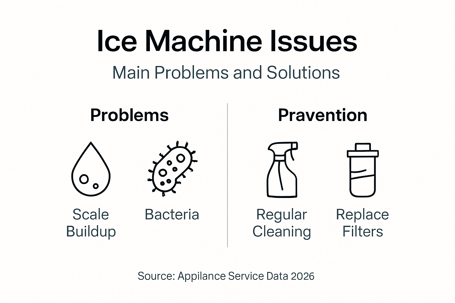 Infographic summarizing ice machine issues and solutions