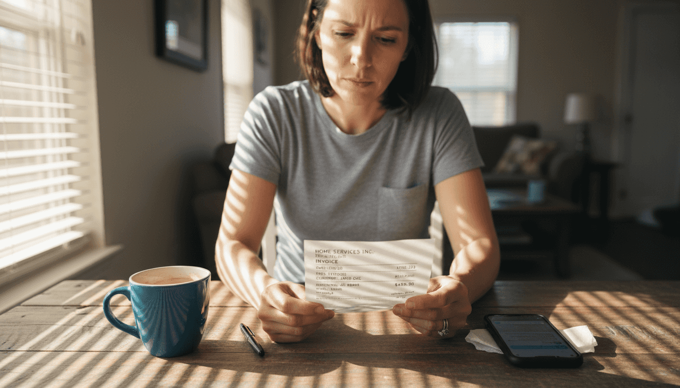Homeowner reviewing service call invoice table