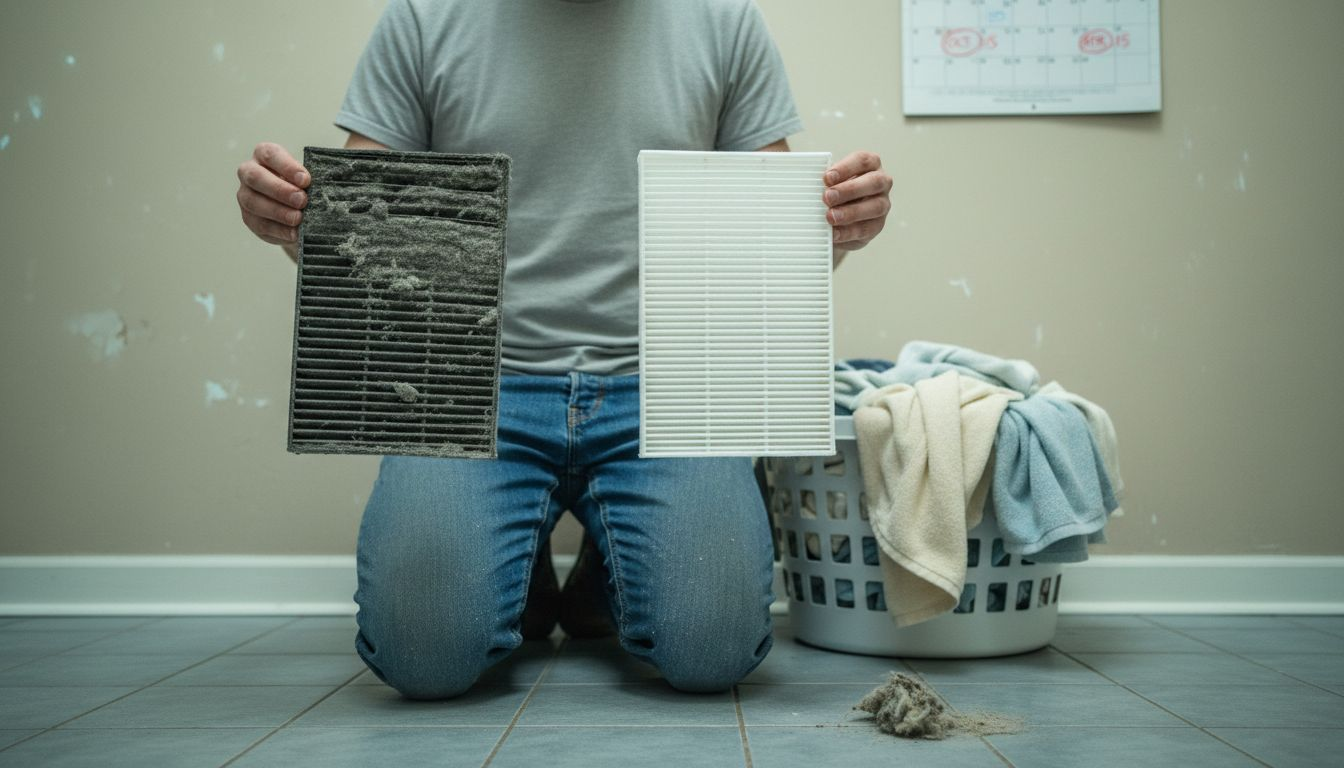 Person comparing dirty and clean HVAC filters