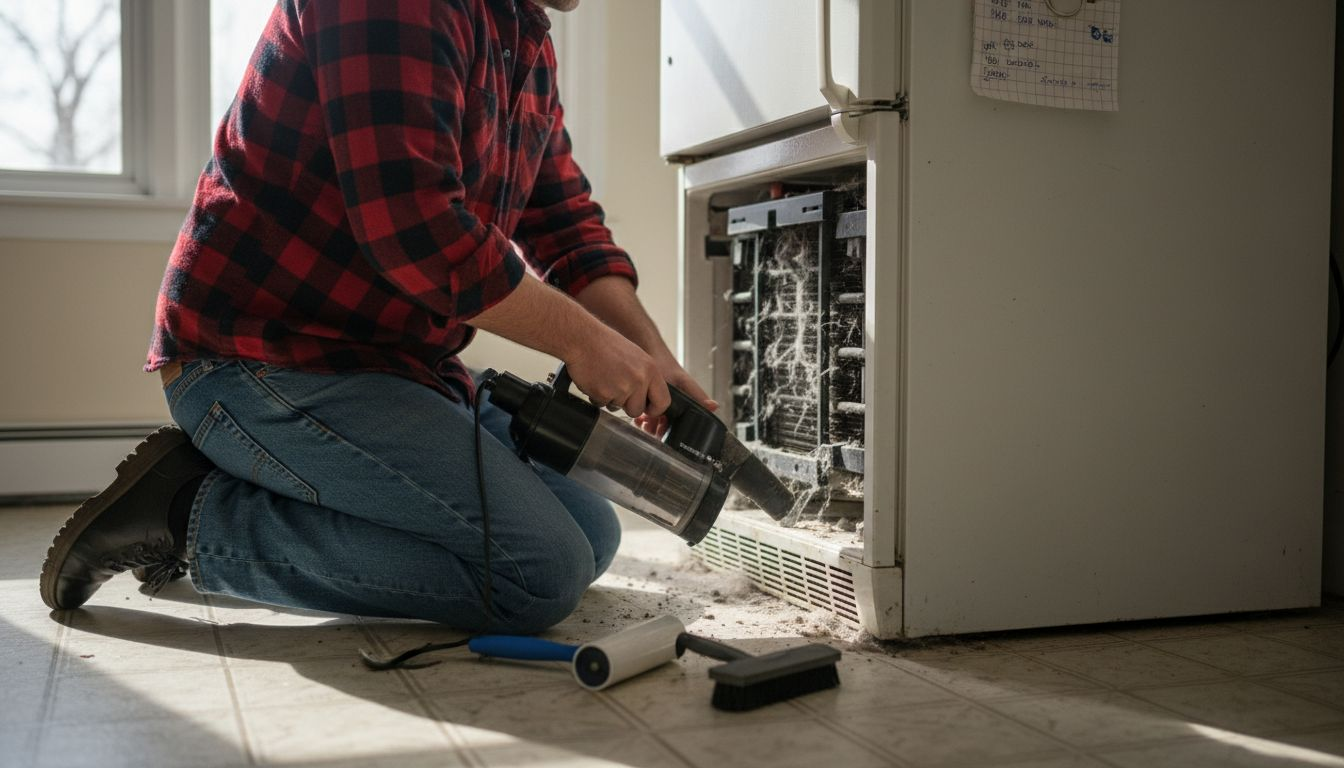 Vacuuming refrigerator coils for maintenance