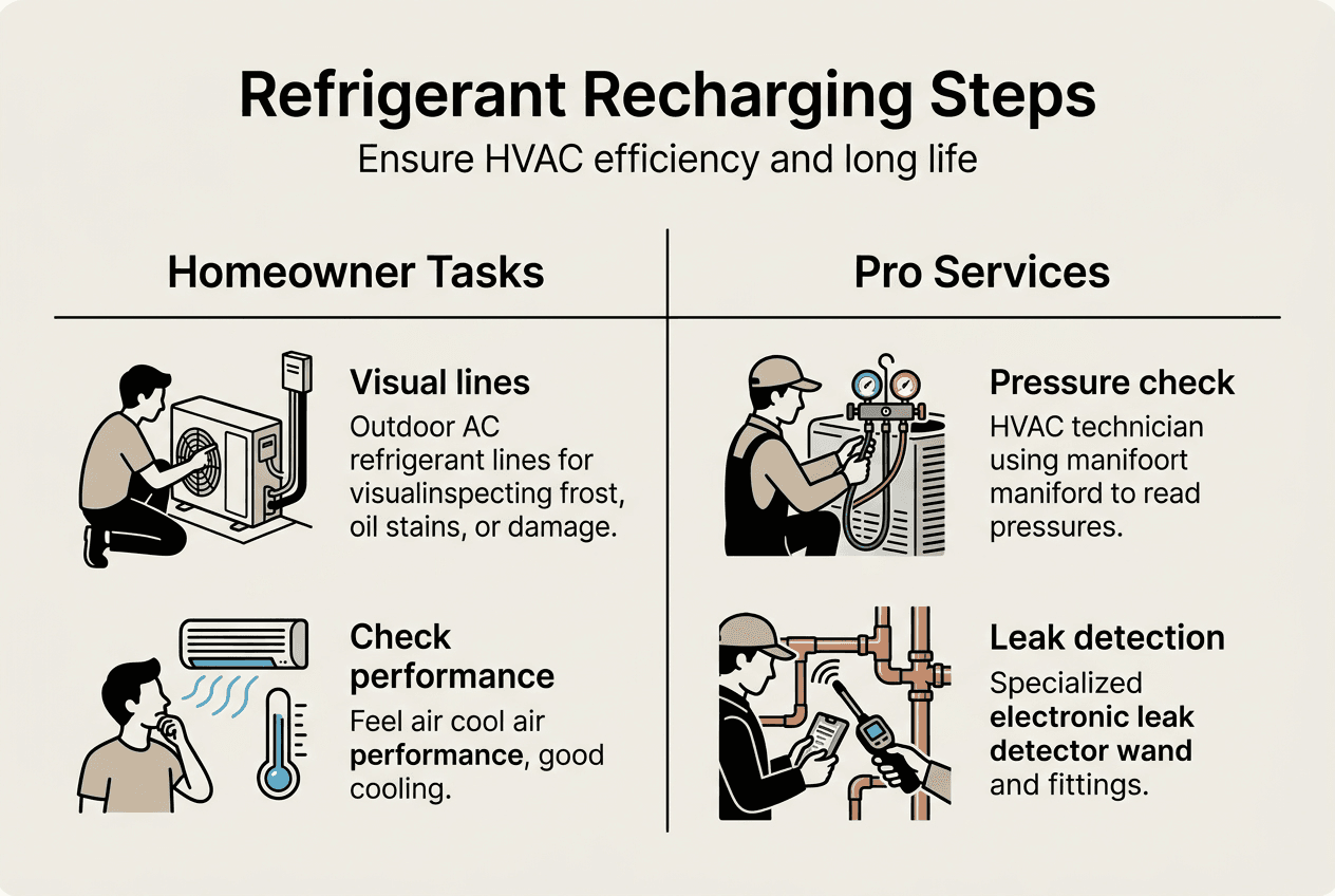 Infographic explaining refrigerant recharging steps