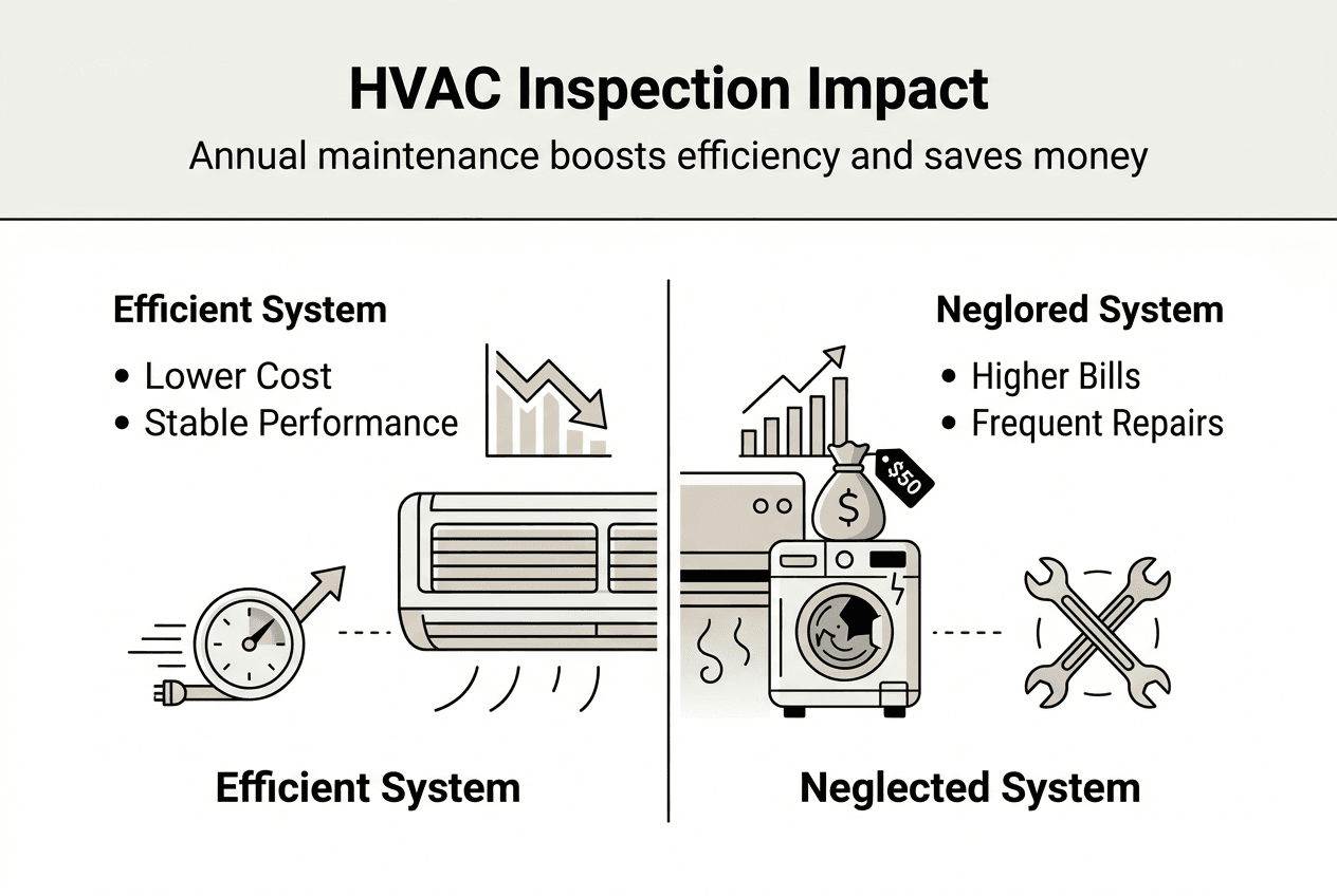 Infographic comparing maintenance and neglected HVAC systems