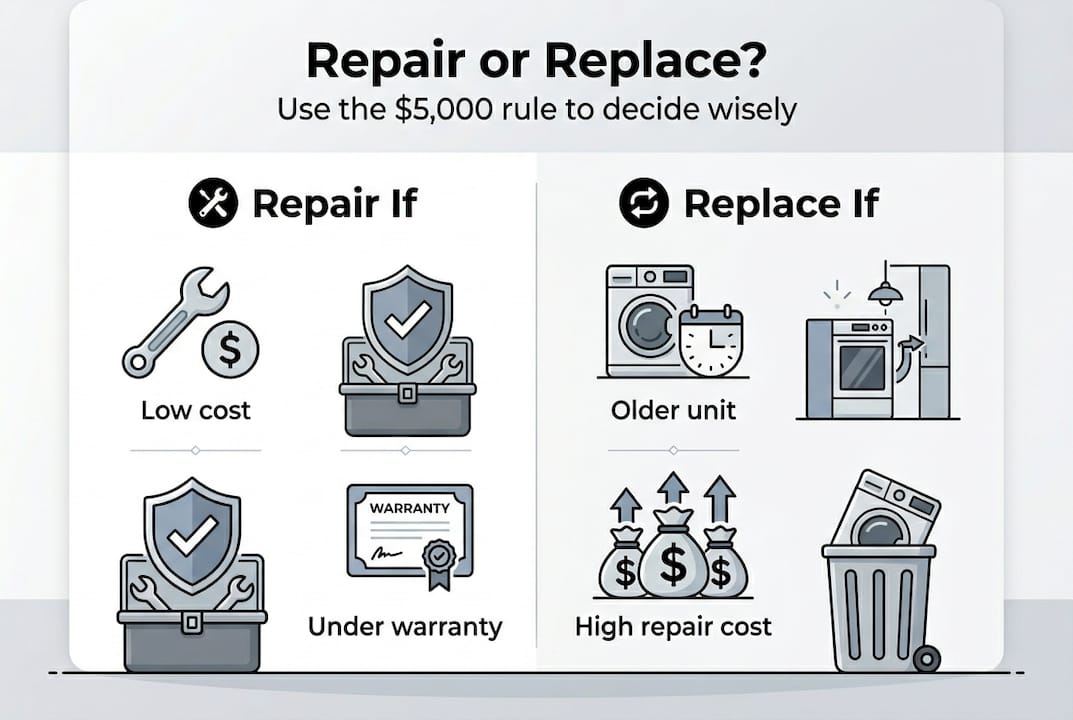 Infographic explaining $5,000 rule for appliance repair