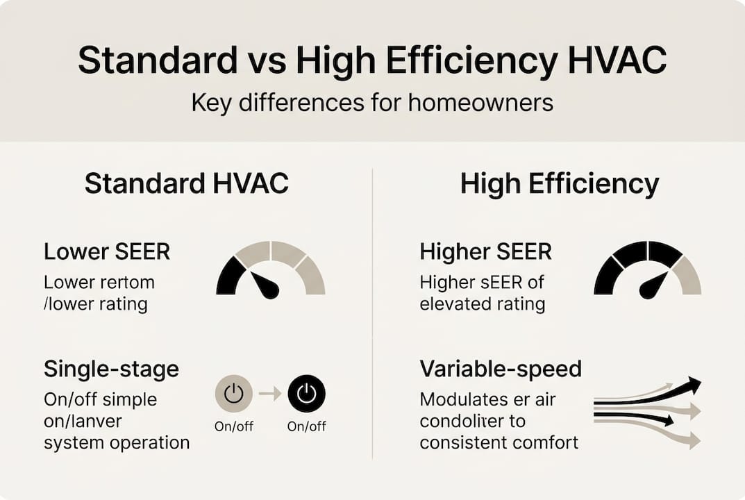 Infographic comparing high efficiency and standard HVAC
