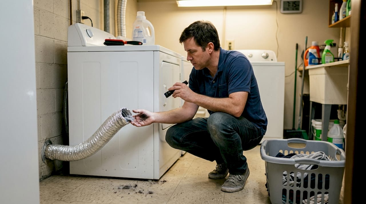 Man inspecting dryer vent for lint