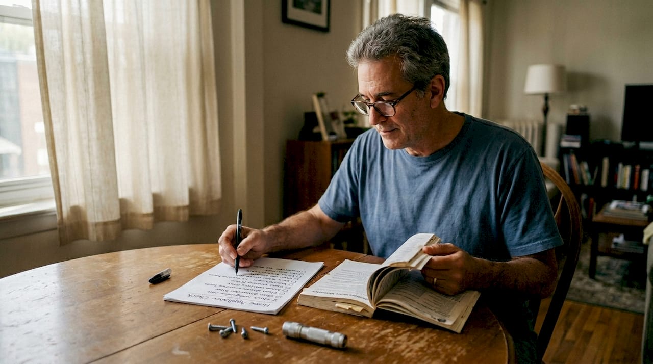 Man reviewing appliance maintenance checklist