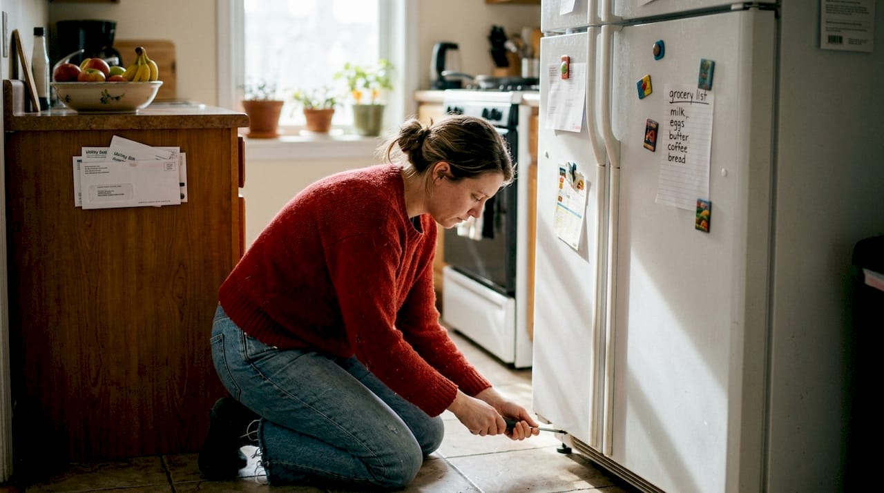 Homeowner leveling refrigerator for safety