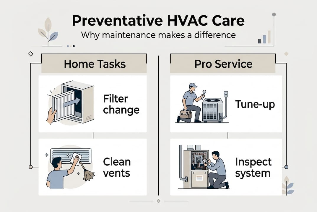Infographic showing HVAC care homeowner and pro tasks