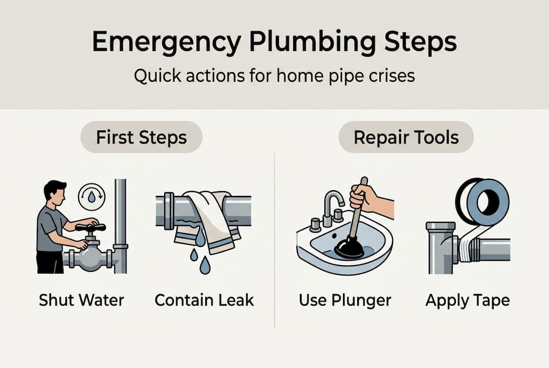 Infographic with emergency plumbing repair steps