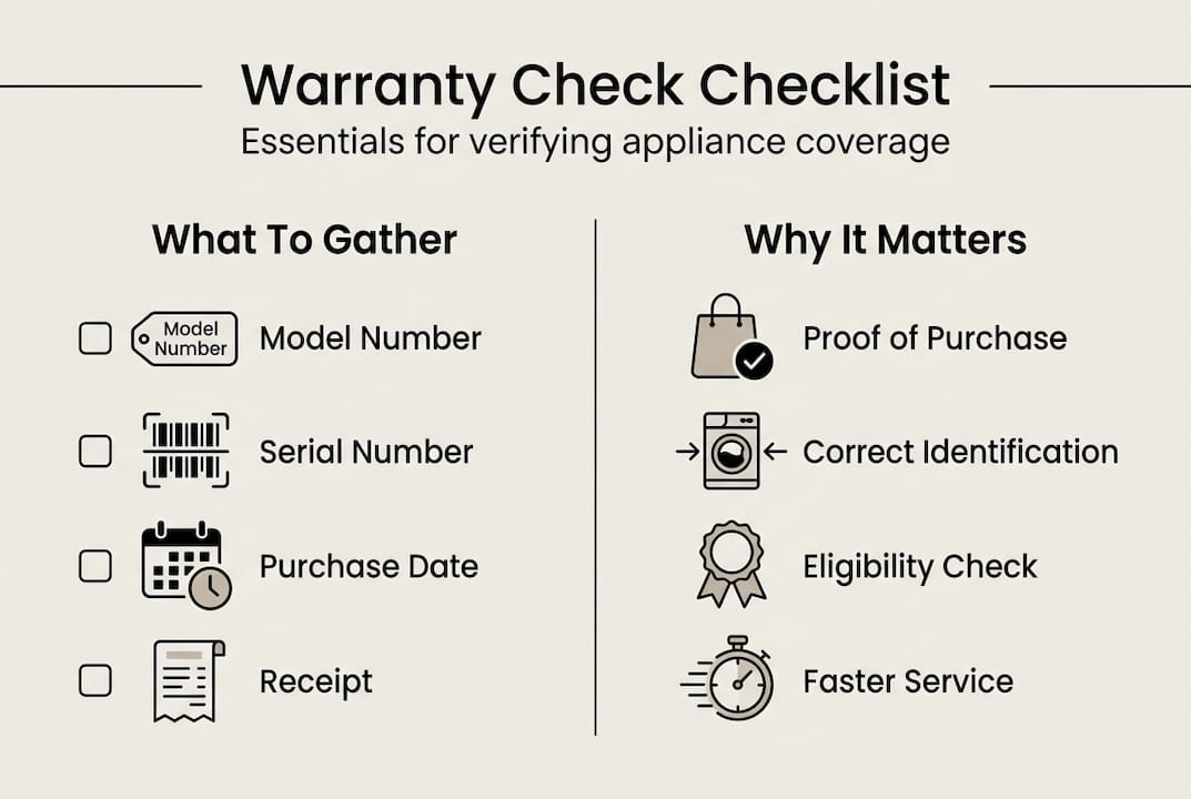 Infographic with essential steps for appliance warranty check
