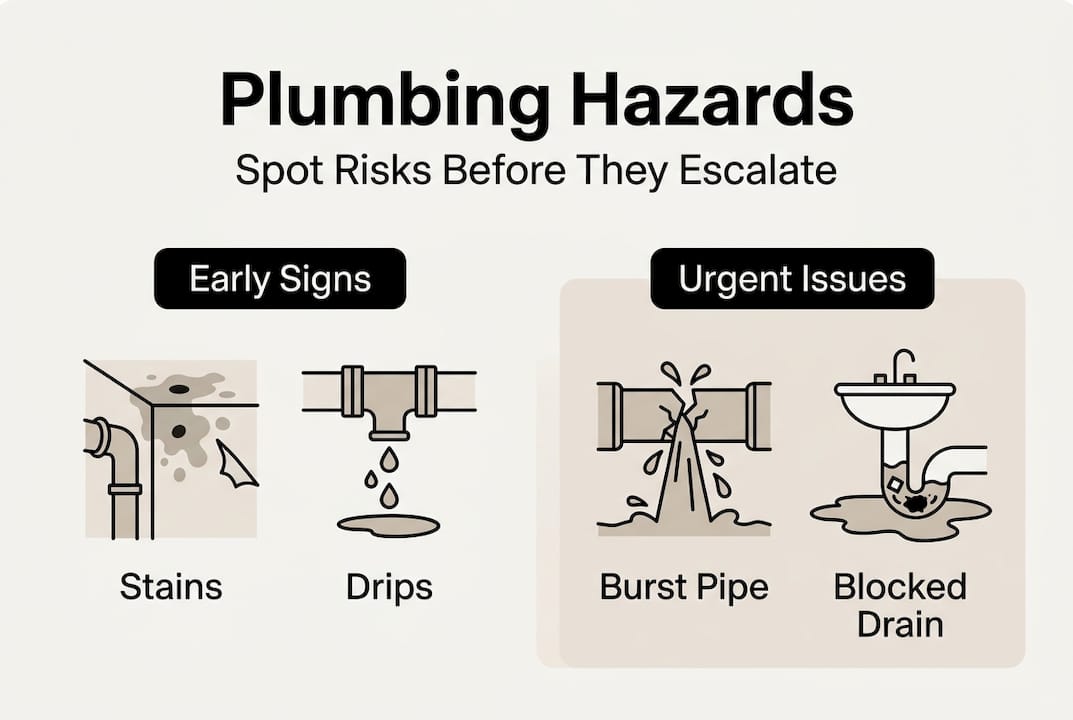 Infographic showing common plumbing hazards