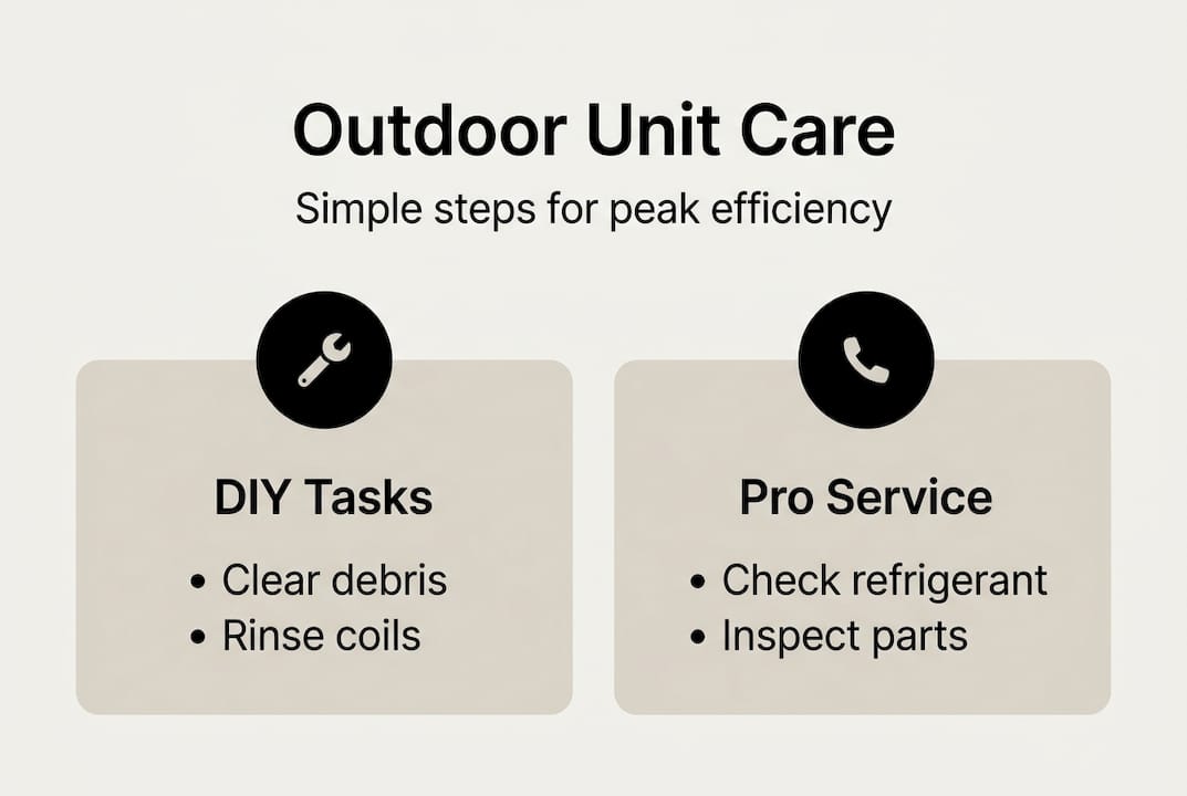 Infographic showing HVAC outdoor unit care steps