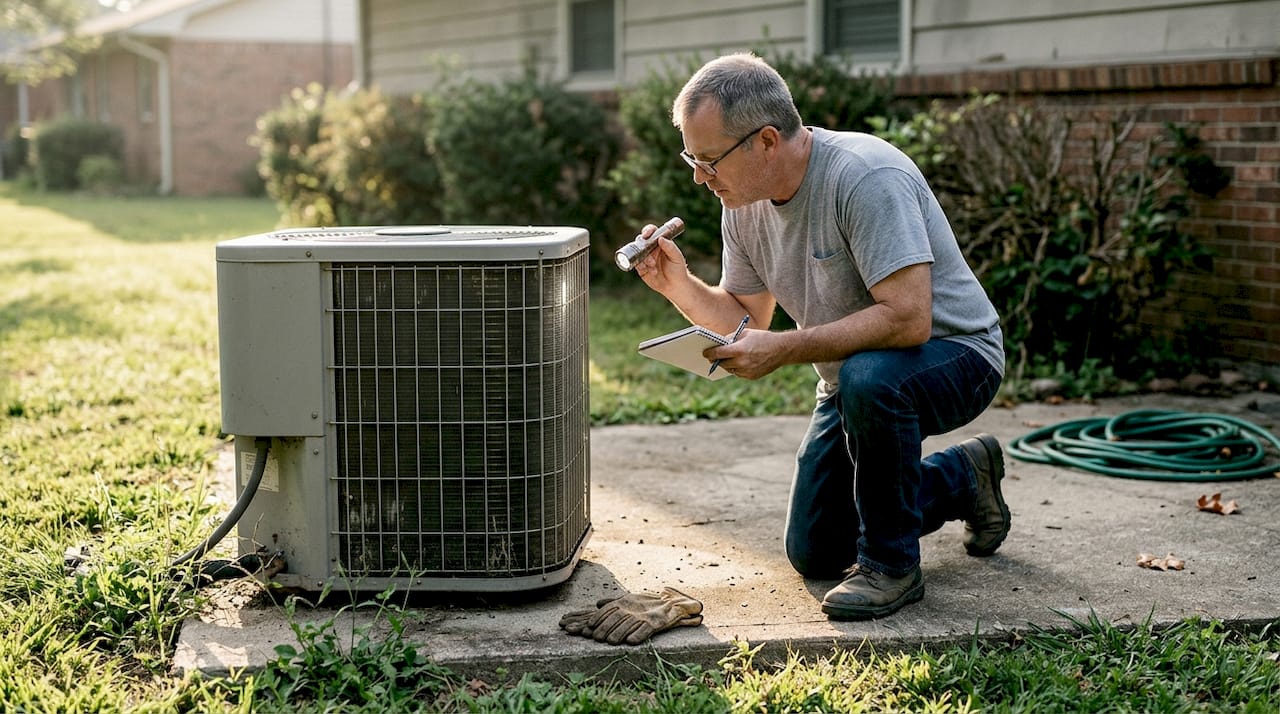 Homeowner performing outdoor unit check